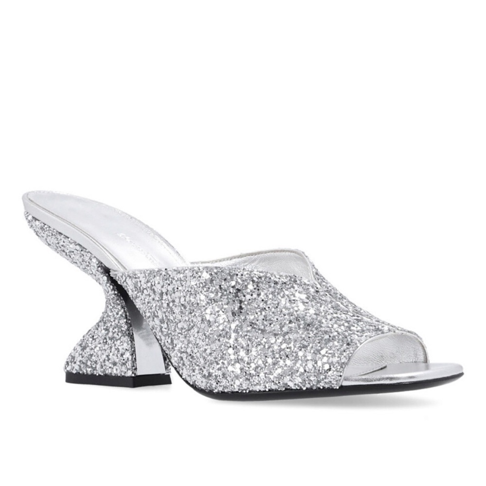 NWT Salvatore Ferragamo Argento Sansu 85mm Sculptural-Heel Mules, Size 7…